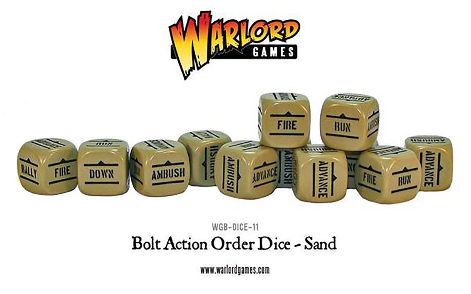 Bolt Action WWII Military Wargaming Sand Dice Pack of 12 Warlord Games WGB-DICE-11 