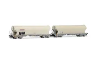 DB, 2-unit set of 4-axle silo wagons "NACCO", grey livery, ep. IV