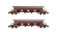 DR, 2-unit set 4-axle hopper wagons Facs, brown livery, loaded with brown coal, period IV