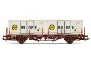 RENFE, 2-axle flat wagon MC1, oxid red livery, loaded with 2 x 20' refrigerated containers "Renfe", period IV. Suitable AC wheelsets for this item: HC6101 (11,27 x 24,25 mm)