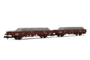 SNCF, 2-unit set of 2-axle flat wagons "V", loaded with concrete sleepers, period V