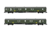 DBP, 2-unit pack 4-axle postal vans Post-mrz, green livery with black chassis, period IV