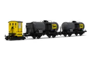 AGIP, shunting tractor ABL "Sogliola", yellow livery, with 2 x 2-axle tank wagons "Agip" livery, period III. Suitable AC wheelsets for this item: HC6101 (11,27 x 24,25 mm)