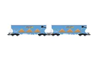 MILLET, 2-unit pack of 4-axle round-sided cereal hopper wagon, blue livery