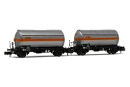 SNCF, 2-unit set of 2-axle gas tank wagons, silver "SATI/UCB" livery, period IV