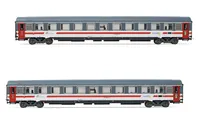 FS, 2-tlg. Set 2. Klasse Reisezugwagen UIC-Z1 „Progetto 901” in „Intercity Giorno”-Lackierung mit grauem Streifen, Ep. VI