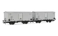 FS, 2-units pack refrigerated wagons Ifms 2-axles without brakeman's cab, metallic doors, silver, UK loading gauge, ep. IV