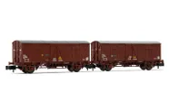 RENFE, 2-unit set of 2-axle closed wagons J3, oxyd red livery, period IV