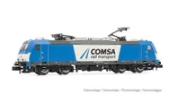 COMSA, locomotora eléctrica clase 253, decoración azul/blanca, ép. VI