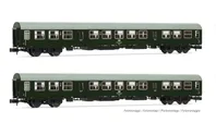 DR, 2-unit set of "lange Halberstädter" regional coaches, dark green/grey livery, including 2 x Bmhe coaches, period IV