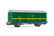 RENFE, 2-axle closed wagon J2, green/yellow livery, "Tren Taller Oviedo", period IV. Suitable AC wheelsets for this item: HC6101 (11,27 x 24,25 mm)