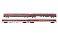 DB AG, 4-tlg. Set Reisezugwagen „InterCity” in rot/weißer Lackierung, bestehend aus 1 x Apmz, 1 x Bm, 1 x Bpmz und 1 x Armz, Ep. V