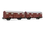 FS, 2-tlg. Set gedeckte Güterwagen Ghs mit offenen Lüftungsschiebern​​​​​​​, in brauner Lackierung, Ep. IV-V. Passende AC-Tauschradsätze: HC6101 (11,27 x 24,25 mm)