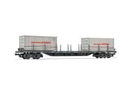 Electrotren (H0 1:87) RENFE, 4-axle container wagon, dark grey livery, loaded with 2 x 20' container "Central Lechera Asturiana", ep. IV