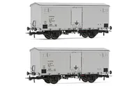 FS, set di 2 carri refrigerati a 2 assi Ifms con porte metalliche, sagoma inglese, livrea argento, ep. IV
