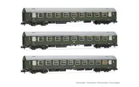 DR, 3-unit pack OSShD type B coaches, green livery, ep. III, 1 x A + 1 x AB + 1 x Bc