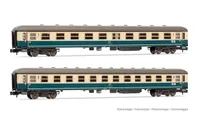 DB, 2-tlg. Set Reisezugwagen der 1. Klasse und 2. Klasse, in blau/beige Lackierung, Bestehend aus 1 x Am203 und 1 x Bm233, Ep. IV