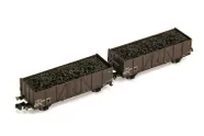 SNCF, 2-unit set of 2-axle open wagons Tow, with high side boards, loaded with coal, period III