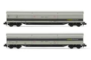 RailAdventure, set de 2 vagones con paredes deslizantes de 4 ejes Habfis, decoración gris, ép. VI