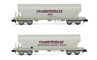 SNCF, coffret de 2 wagons trémies à 4 essieux avec parois rondes pour le transport de céréales, «Transcéréales CTC» et «Transcéréales Enterprise Marcel Millet», ép. IV