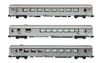 SNCF, set di 3 carrozze TEE "Cisalpin", Milano - Parigi, livrea argento, composto da 1 carrozza Vru, 1 carrozza A3rtu e 1 carrozza A8u, ep. IV