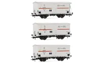 FS, set di 3 carri refrigerati a 2 assi Hgb (2 senza garitta, 1 con), sagoma inglese, livrea bianca con striscia rossa, ep. III