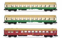 DR, 3-unit set of "OSShD" coaches type B, no. 2/2, consisting of 1 x WR + 2 x B, green/beige livery, ep. IV