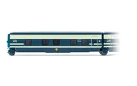 RENFE, Talgo Trenhotel, coche cama con la puerta con puerta a la derecha, versíon original azul/beige, ép. IV