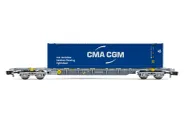 SNCF, vagón porta contenedores de 60' de 4 ejes Novatrans Sgss, cargado con un contenedor de 45' "CMA CGM", ép. V