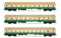 DR, 3-unit set of "OSShD" coaches type B, no. 2/2, consisting of 1 x A + 1 x AB + 1 x Bc, green/beige livery, ep. IV