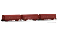 RENFE, 3-unit set of closed wagons JPD, oxid red livery, period IV