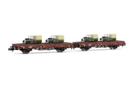 DB, 2-unit pack 2-axle flatwagons type Kbs in brown livery, loaded with 4 Land Rover "BAOR", period IV