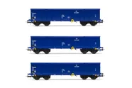 PKP Cargo, set di 3 carri aperti a 4 assi Eaos, livrea blu, caricato con rottami, ep. V-VI. Assi sostitutivi per corrente alternata: HC6100 (10,27 x 25,20 mm)