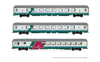 FS, 3-unit pack IC 507/530 "Sila" Torino-Reggio C., 2x Gran Confort 1985 open space + restaurant GC WR83 smooth roof, XMPR "Intercity Plus" livery, ep. Vb