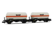 DB, 2-unit set of 2-axle gas tank wagons, "BASF" livery, period IV