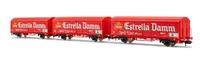 RENFE, coffret de 3 wagons fermés JPD, livrée rouge "Estrella Damm", ép. V