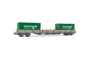 SBB, 4-axle flat wagon Res, grey livery, loaded with 2 x 20’ container “Kehrli & Oeler”, period VI