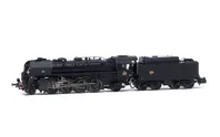 SNCF, locomotora a vapor 141 R 1173 "Mistral", con ruedas tipo boxpok en todos los ejes, ténder de alta capacidad, decoración negra, ép. III