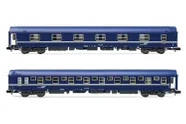 SNCF, coffret de 2 wagons-lits T2, livrée bleu avec logo "casquette", ép. IV-V