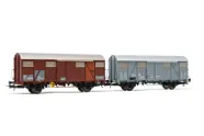FS, 2-unit set of service wagons, brown and light grey livery, including 1 x VGs wagon with flat walls and 1 x VGhs wagon with low aerators, period V. Suitable AC wheelsets for this item: HC6101 (11,27 x 24,25 mm)