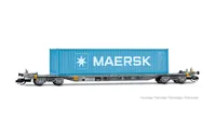 2-unit pack of 4-axle container wagons, grey livery loaded with 2 x 20' + 1 x 40' container "MAERSK"
