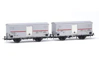 FS, 2-unit pack refrigerated wagons Ifms 2-axles without brakeman's cab, metallic doors, silver, red stripe, ep. IV
