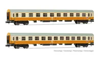 DR, 2-unit set of "Städte-Express" coaches, orange/beige livery, including 1 x Ame coach and 1 x Bme coach, period IV