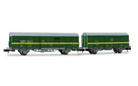 RENFE, 2-unit set of 2-axle closed wagons, green/yellow livery, "Tren Taller Oviedo", including 1 wagon J2 and 1 wagon J1, ep. IV-V