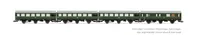 DR, 4-unit pack coaches "Rekowagen", contains one luggage van and three 3-axle coaches, dark green livery with one decor line, period III