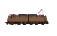 FS, locomotiva elettrica E.645, 1a serie, livrea castano/Isabella con logo FS semplificato, pantografi 52, ep. IV-V