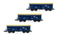 PKP Cargo, 3-unit pack self discarging wagons type Fals, blue/yellow livery, ep. VI