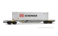 4-achs. Containerwagen der Bauart Sgnss, graue Farbgebung, beladen mit 45'-Container „DB Schenker”