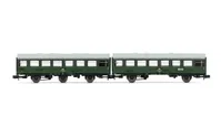 DR, 2-unit set coaches "Rekowagen", "patches livery"(green), contains one 3-axle coach and one 2-axle coach with load compartment, period IV
