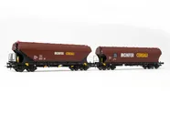 MONFER, 2-unit set of 4-axle hopper wagons Uagpps, rounded and flat walls, oxide red/black livery, period VI